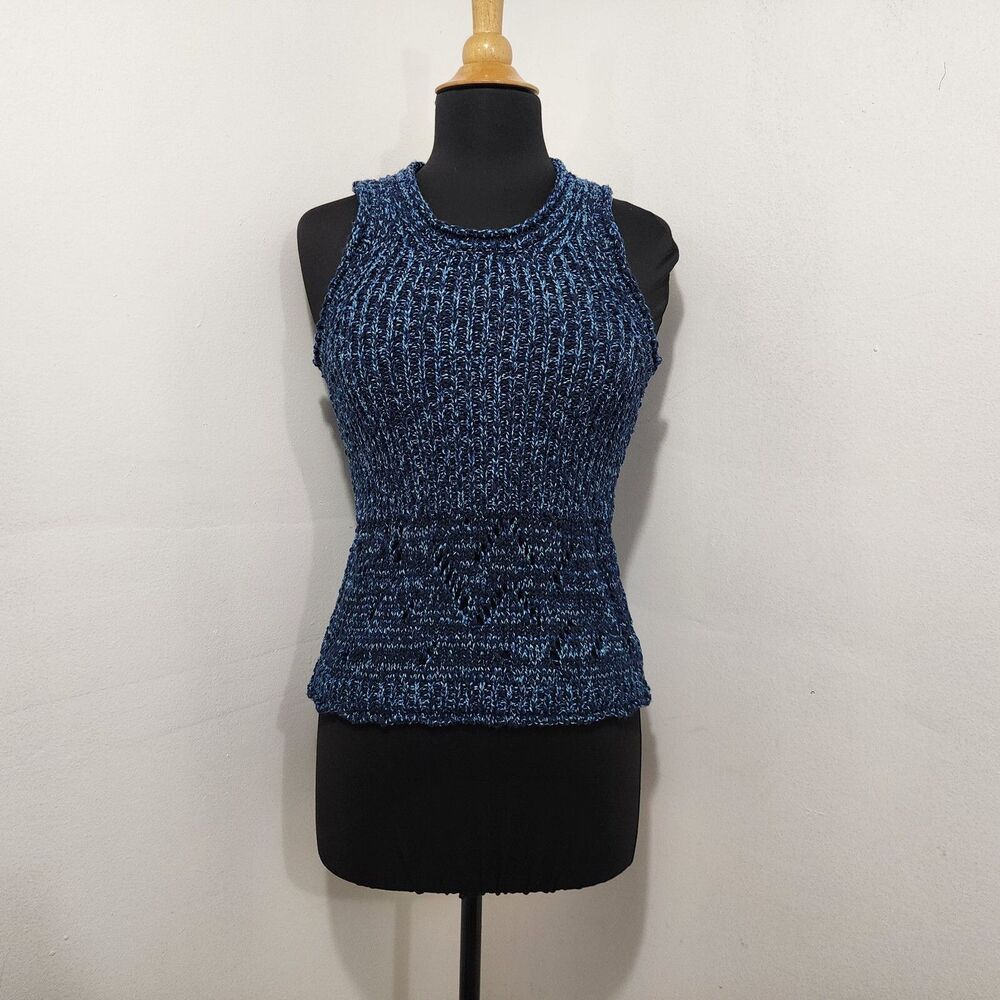 Anthropologie Pilcro Stitched Sleeveless Knit Sweater Tank Navy Blue NWT Size M